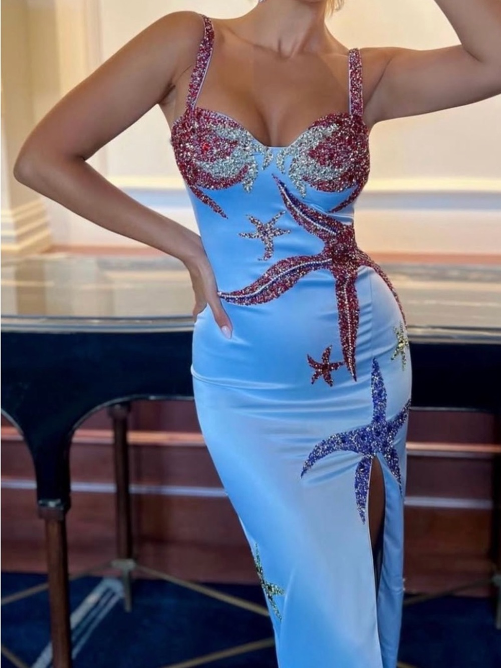 Blue Sequin Mermaid Bodycon Dress